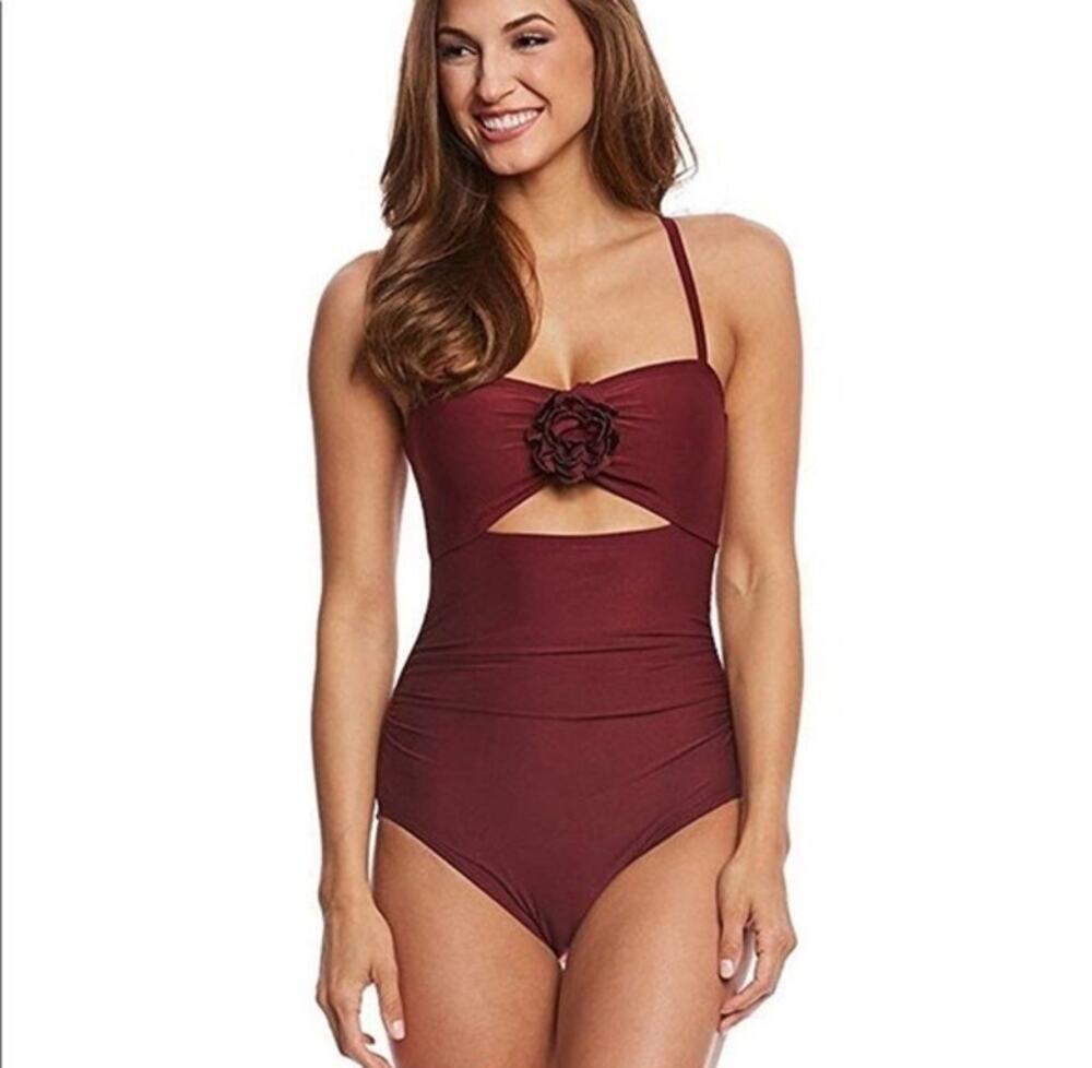 Kate Spade New York Womens Small 3D Rose Peep Hole One Piece Swimsuit Beachy